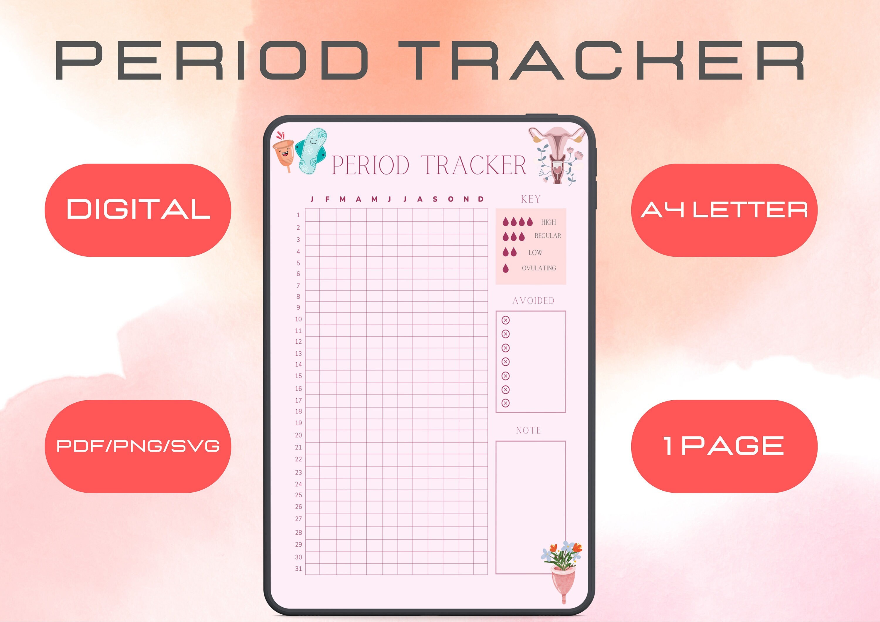 Printable Period Tracker, Menstrual Cycle Tracking, Period Planner ...