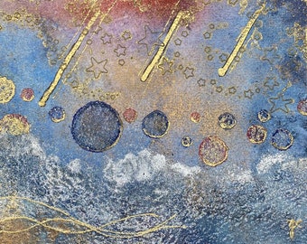 Nubi, Bolle e Stelle - Piccolo dipinto ad acquarello - Clouds, Bubbles and Stars - Small watercolor painting