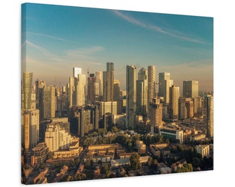 London Canary Wharf Sunrise - Drohne Fotografie Leinwand Wand Kunst Druck