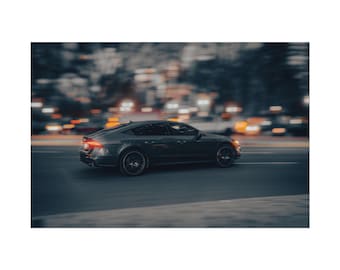 Stunning Urban Car Photography Rolled Print Wall Art: Audi in Motion with Cinematic Motion Blur