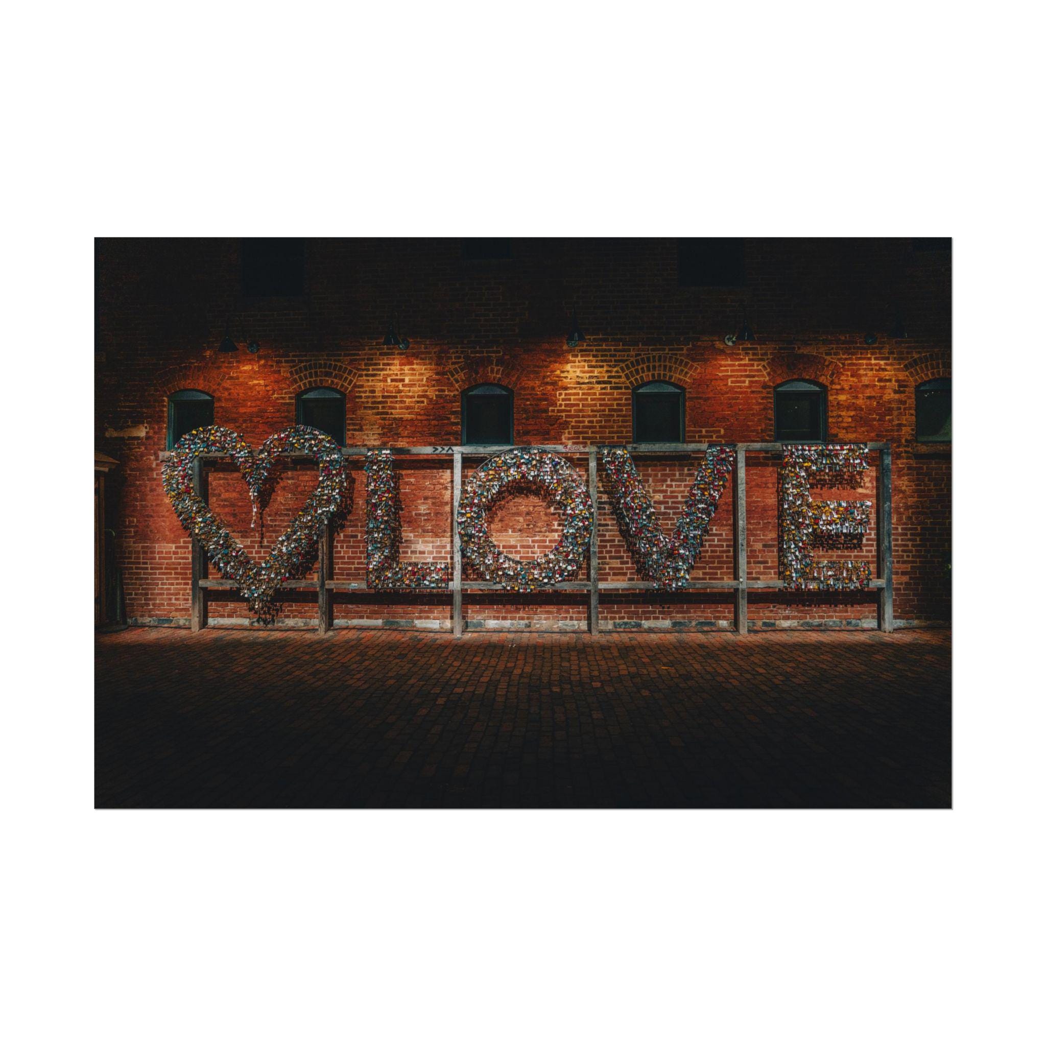 Romantic Toronto Distillery District Love Sign with Locks - Urban Photography Rolled Print for Chic Home Decor