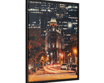 Flat Iron Building Toronto at Night, Photography Print Canvas Wall Art - Cityscape Home Decor, Urban Wall Art