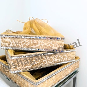 Large Gold Mirror Shagan Trays Set of 3 | Indian Wedding | Punjabi | Accessories  | Viyaah | Wedding Invitation | Mayoun Maiyan Pakistani