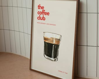 The Coffee Club Print. Retro Art Decor, Kitchen Print, Printable Wall Art. DIGITAL DOWNLOAD.