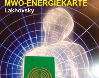 May include: A green card with a gold spiral design and the text "www.life-bio.de". The card is being held in front of a white outline of a human body against a blue and white background.