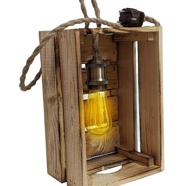 Tischlampe / Holzkiste mit Retro-Lampe Edisson Warmlicht   Grösse: 30 cm x 20 cm x 15cm