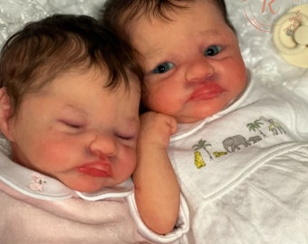 Twin Silicone Dolls – Lifelike Detailing, Rooted Hair, Preemie Size with Original Box Opening and COA