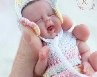 Miniatuur pop slapende full-body siliconen herboren babypop, 6 inch realistische pasgeboren babyjongen of meisjespop