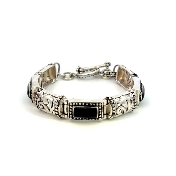 Vintage Silver Toggle Bracelet for Her 925 Black Onyx Vintage Silver Toggle Bracelet for Her 925 Black Onyx