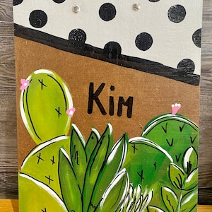 Hand painted clipboard with cactus and pink flowers