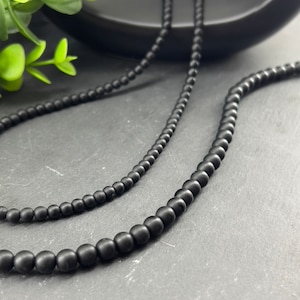 Fine Black Onyx Stone Necklace 4mm/6mm - Size 14 to 36 inches - Black Stone - Black Necklace - Men&#39;s/Women&#39;s Gift ~ Modern Style
