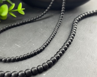 Fine Black Onyx Stone Necklace 4mm/6mm - Size 14 to 36 inches - Black Stone - Black Necklace - Men&#39;s/Women&#39;s Gift ~ Modern Style