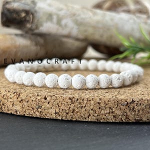 Bracelet en pierre de lave blanche 6mm – Taille personnalisée – Aromathérapie diffuseur d’huiles essentielles