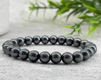 Natural hematite bracelet | unisex and stretchy | chakra | gift for him