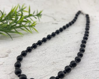 Matte Black Onyx Stone Necklace ~ Custom Length ~ Unisex | Natural stone | Black necklace | 8mm beads | men's gift