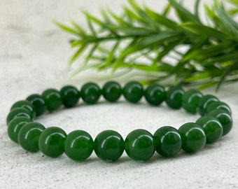 Bracelet en pierre Jade vert foncé Taiwan 8mm • Taille personnalisée | Bracelet vert | pierre naturelle ~ Bracelet mala, yoga