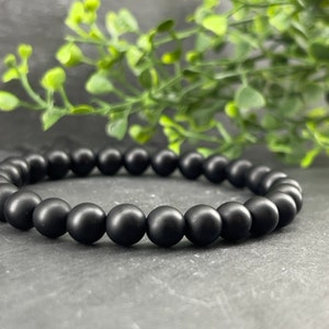 Bracelet perlé onyx mat 6mm, 8mm, 10mm matte, Bracelet perlé extensible en pierre précieuse | bracelet noir