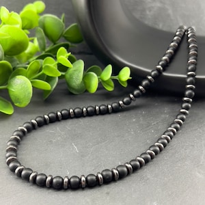 Black onyx and hematite stone necklace ~ custom size ~ unisex ~ natural stone ~ black necklace