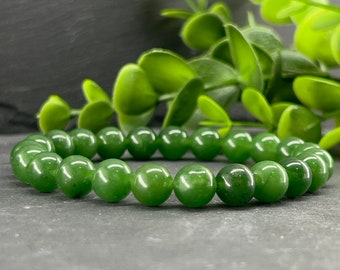 Pulsera de jade verde de Taiwán de 6 mm, 8 mm y 10 mm. Tamaño personalizado. Pulsera verde. Piedra natural verde. Pulsera Mala. Suerte.