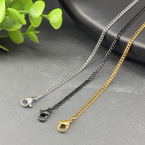 Fine diamond cut curb chain in stainless steel 2mm | gold stainless steel, silver stainless steel or black stainless steel | customizable length