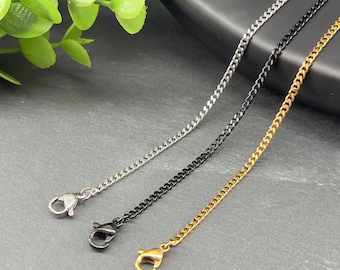 Fine diamond cut curb chain in stainless steel 2mm | gold stainless steel, silver stainless steel or black stainless steel | customizable length