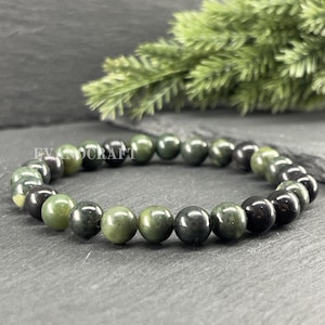 Canadian Dark Green Jade Stone Bracelet 6mm/8mm • Custom Size • Green Bracelet | Green Nature Bracelet • Gemstone