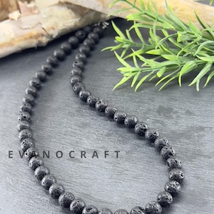 8mm Natural Lava Stone Necklace - Custom Length - Aromatherapy - Black Necklace