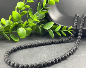 6mm Black Lava Stone Diffuser Necklace • Custom Size • Aromatherapy Necklace • Therapeutic • Black Necklace • Essential Oil