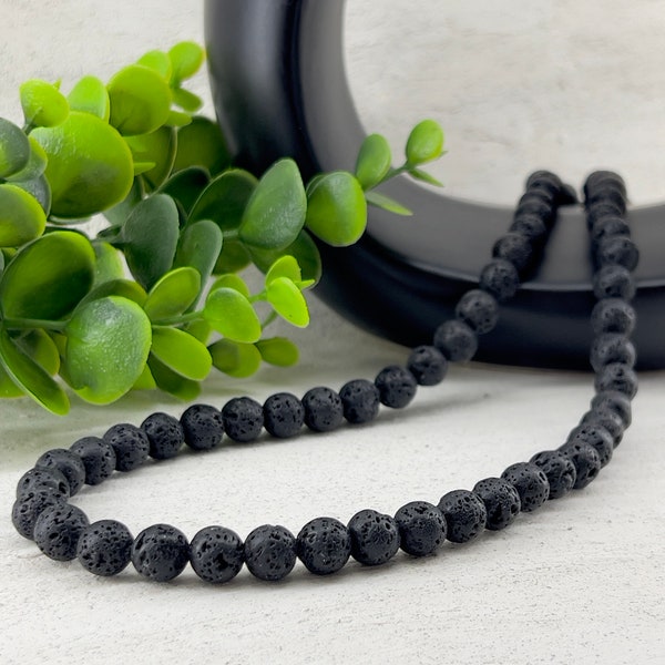 8mm Black Lava Stone Diffuser Necklace ~ Custom Size ~ Aromatherapy Necklace ~ Therapeutic | black necklace