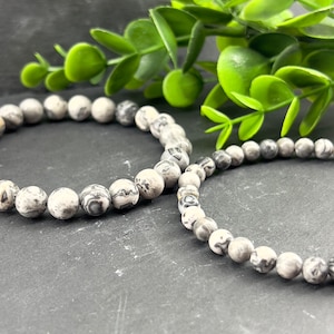 Natürliches graues Jaspis-Armband 6mm, 8mm ~ Sondergröße ~ Energiestein | Kraftvoller Stein | Graues Armband | Männergeschenk