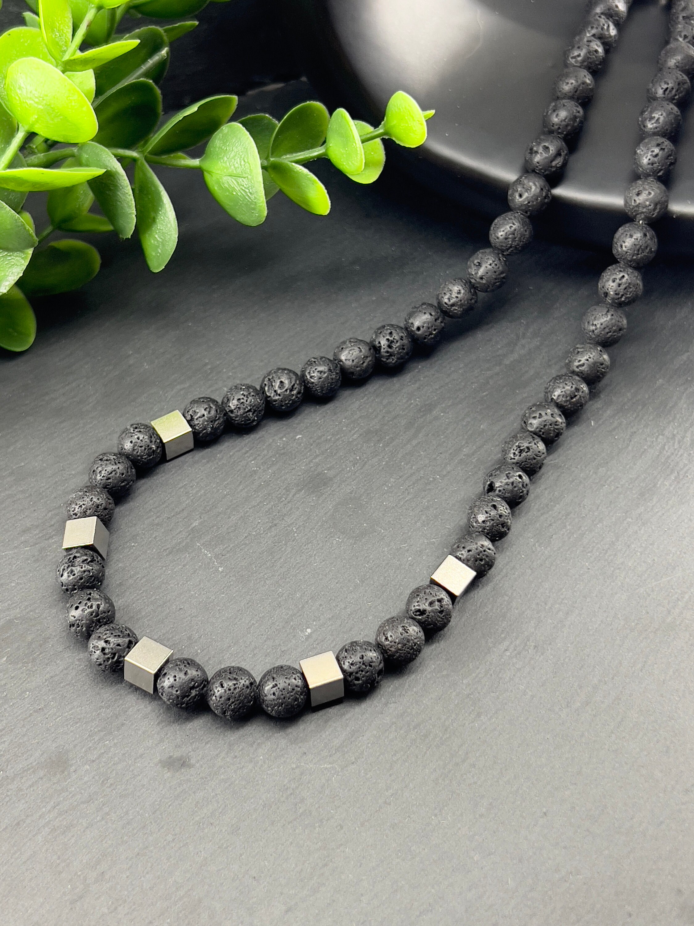 Lava Stone and Stainless Steel Cube Diffuser Necklace | Unisex | Diffuser Necklace | Therapeutic Necklace | Natural Stone