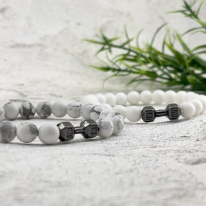 White Gym/Fitness Dumbbell Bracelet ~ Custom Size Bracelet ~ Gym Bracelet, Fitness, GymLife, Motivational Bracelet, Coach Gift,