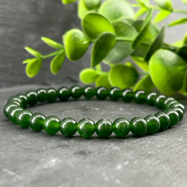 6mm Taiwan Transparent Dark Green Jade Stone Bracelet • Custom Size | Green Bracelet | natural stone ~ Mala bracelet, yoga
