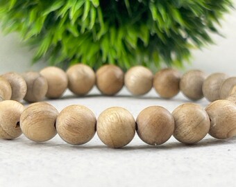 Phoebé gold wooden mala bracelet ~ custom size bracelet ~ natural wood ~ unisex and stretchy ~ boho