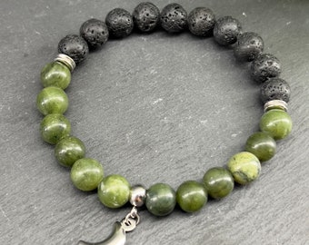Moon diffuser bracelet ~ Canadian jade stone and black lava stone ~ Luna bracelet ~ therapeutic ~ holistic ~ essential oil