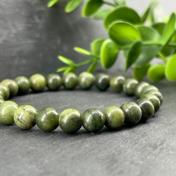 Canadian Green Jade stone bracelet 4mm/6mm/8mm~ custom size ~ green bracelet | green nature bracelet ~ precious stone