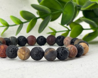 Picasso Aromatherapy Bracelet ~ Custom Size ~ Natural Black Lava Stone / Picasso Jasper 6mm/8mm ~ Diffuser Bracelet ~ Therapeutic
