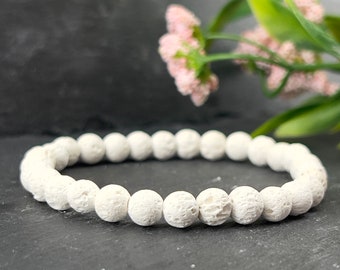 Aromatherapy Bracelet 6mm/8mm/10mm ~ White Lava Stone ~ Therapeutic Bracelet ~ Essential Oil Bracelet ~ Holistic ~ Boho