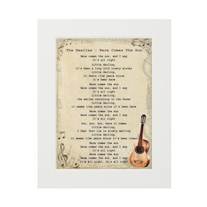 Beatles Here Comes The Sun Lyric Poster Print Music Wall Art Classic Rock Song Quote Home Decor Gift For Fans