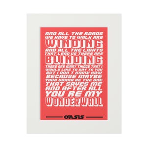 Oasis Wonderwall Lyric Poster Print Music Wall Art Britpop Song Quote Home Decor Gift For Fans Retro Rock Poster