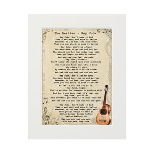 Beatles Hey Jude Lyric Poster Print Music Wall Art Classic Rock Song Quote Home Decor Gift for Fans Vintage Style