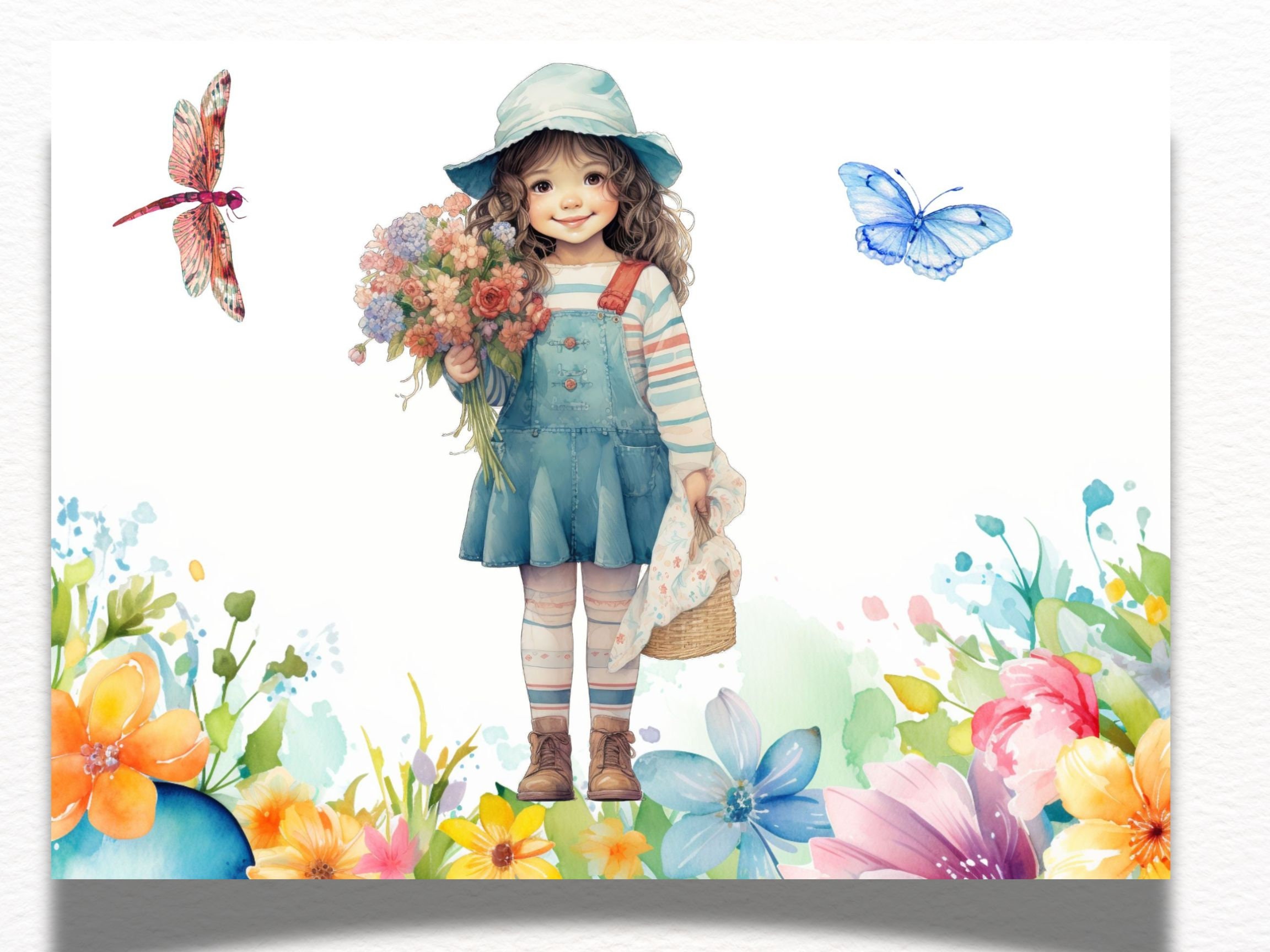 Girls With Bouquet Wildflower Clipart, Printable Watercolor Clipart ...