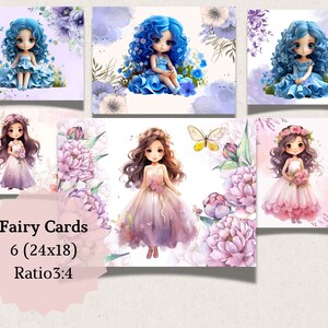 Cute Fairies Clipart, PNG Clipart Bundle, Watercolor Fairy Girls, 6 Fairies Images, Digital Paper Crafting, Digital Planner, Fairies Cards