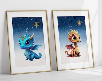 Printable Wall Art,Baby Dragon Set Nursery Digital Art,Cute Dragon Wall Art,Dragon Print,Dragon Decor,Dragon Kids Room Decor Printable Art