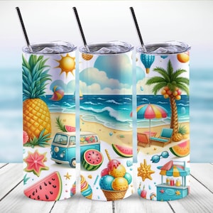 Summer Vibes Tumbler Wrap, 20oz Skinny Sublimation Tumbler Design, Watercolor Summer Sublimation Design, Beach Tumbler PNG Downloads