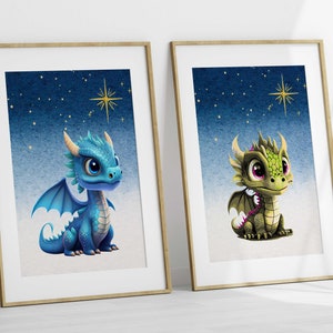 Dragon Baby Wall Prints,PRINTABLE ART,Boy Room Poster,Digital Wall Art Dragon Digital Print,Boys Nursery Decor,Fairytale Kid Room,Dragon Art