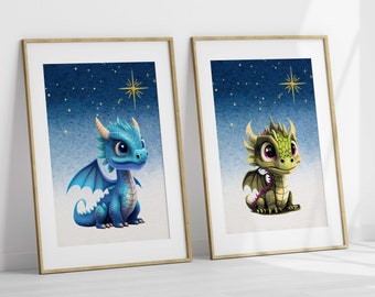 Dragon Baby Wall Prints,PRINTABLE ART,Boy Room Poster,Digital Wall Art Dragon Digital Print,Boys Nursery Decor,Fairytale Kid Room,Dragon Art