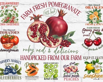 FRUIT PNG Clipart Bundle Sublimation Instant Download, VINTAGE Digital Download, Paper-craft Junk Journal Transparent Background