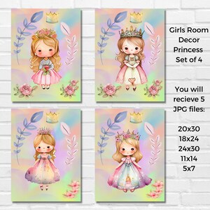 Princess Print Set, Girl Nursery Prints, Princess Themed Nursery Playroom Wall Decor, Princess Wall Art, DIGITAL DOWNLOAD