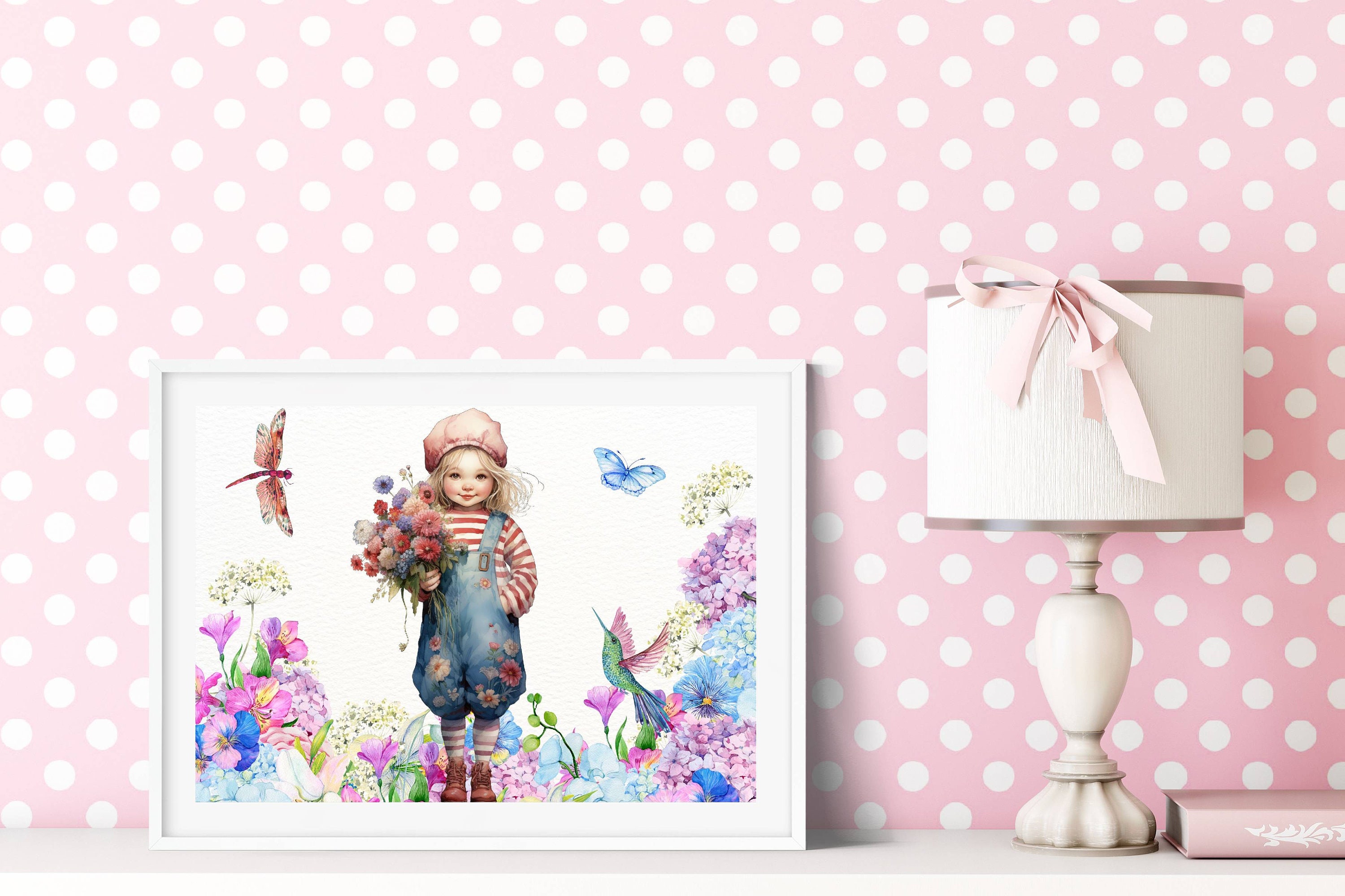 Girls With Bouquet Wildflower Clipart, Printable Watercolor Clipart ...